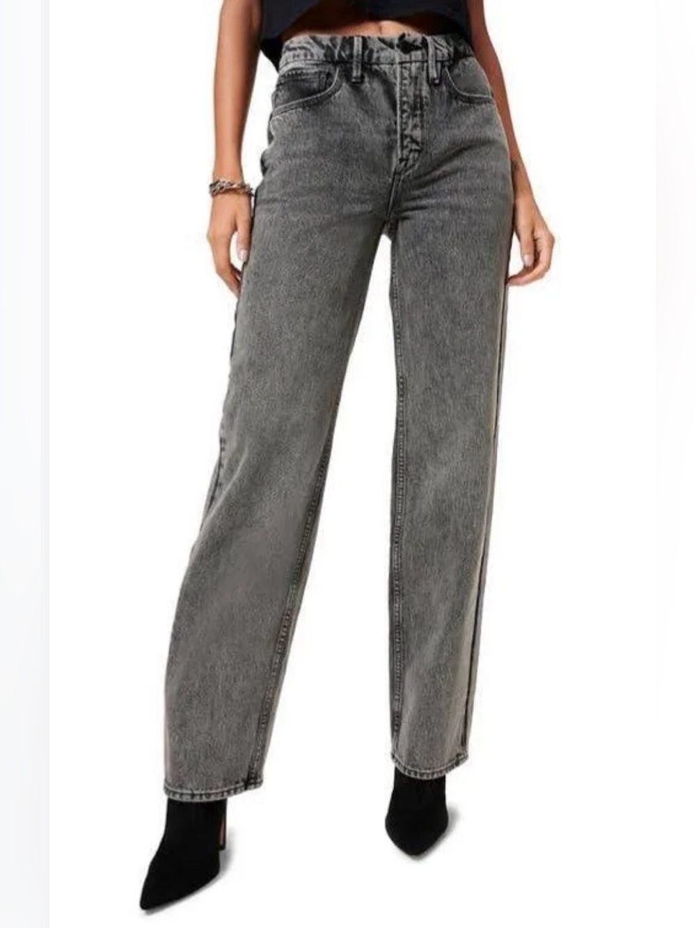 Good American Good Icon High Rise Straight Leg Jeans Black size 2/26 classic